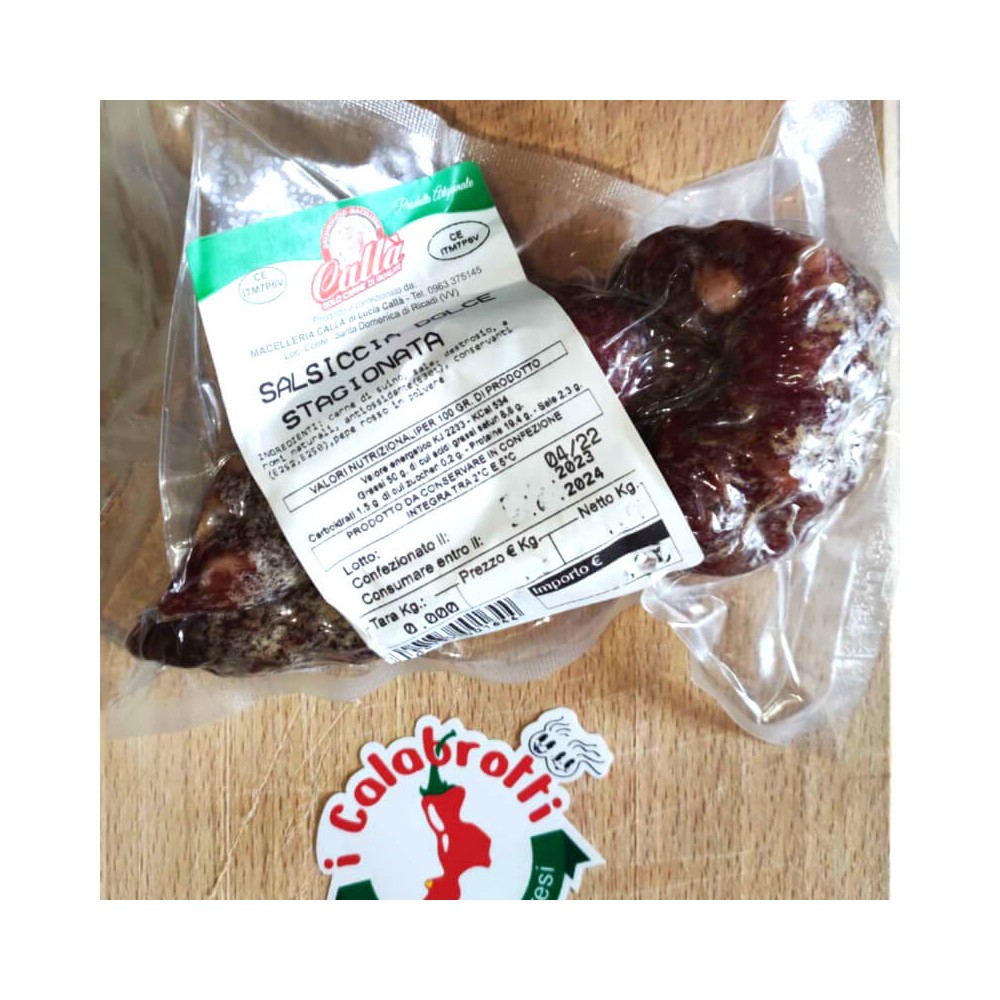 Salsiccia Calabrese Dolce Artigianale 300g/3500g Peso Salumi 300/350 g